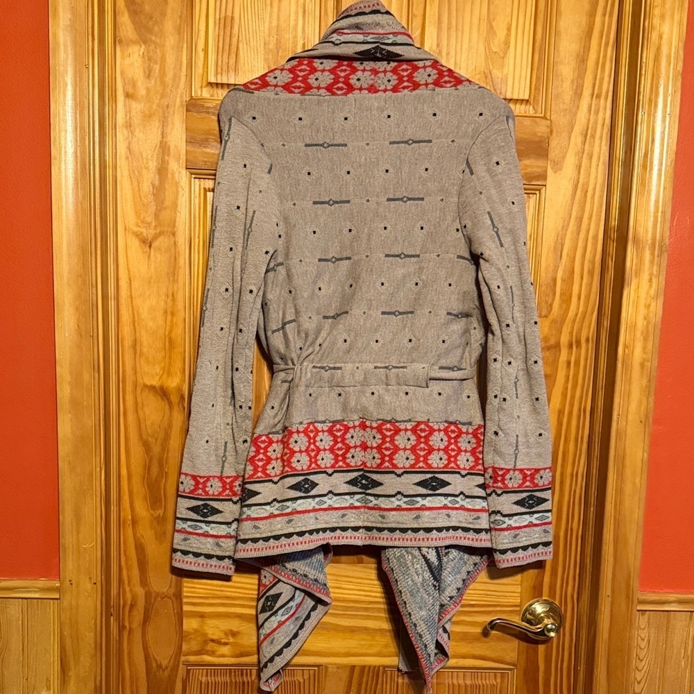 Freeway Tan and Red Patterned Cardigan - Picture 7 of 11